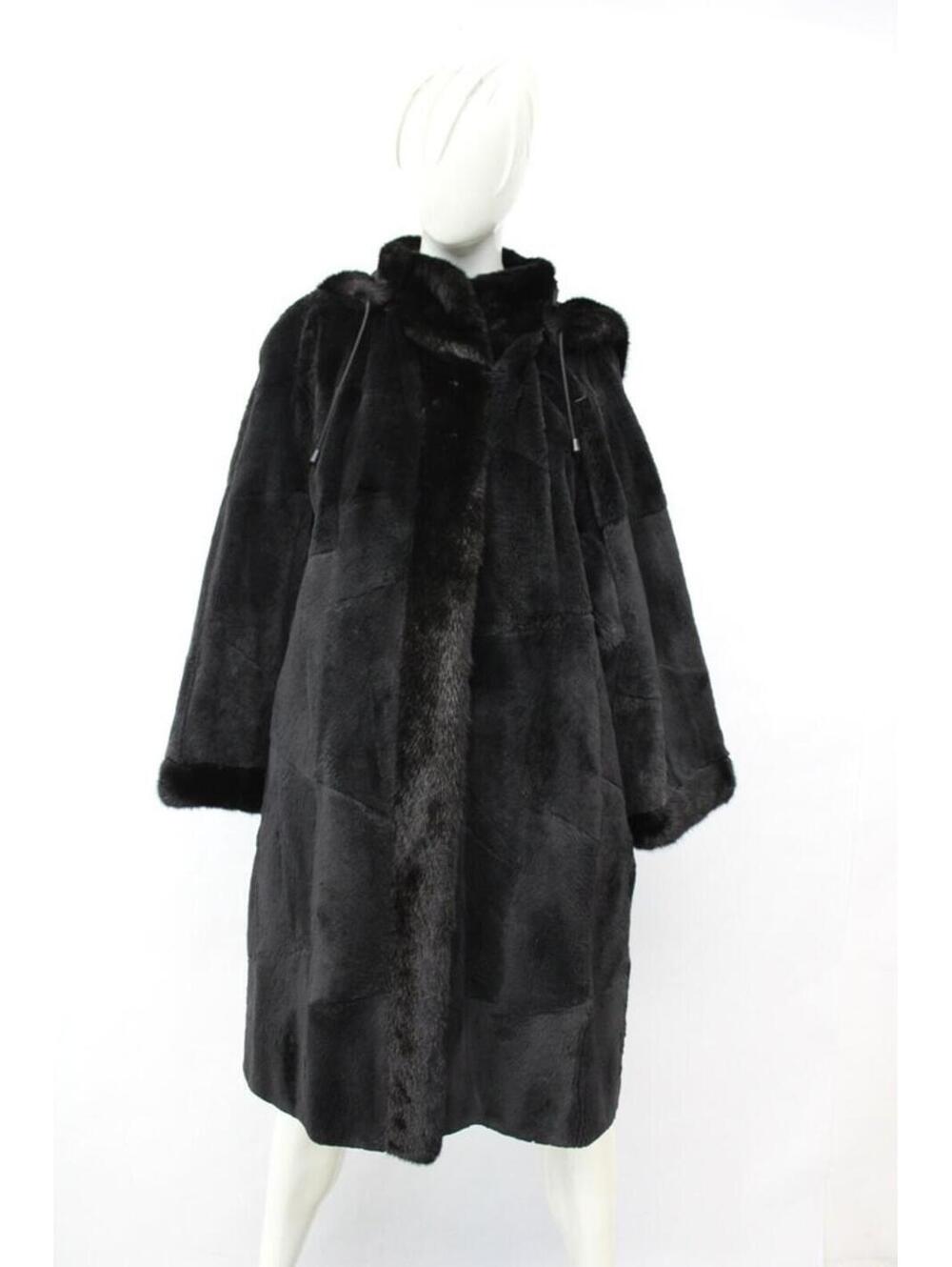 Excellent Black Sheared Muskrat Fur Reversible Coat Jacket Women Woman Size 12 L